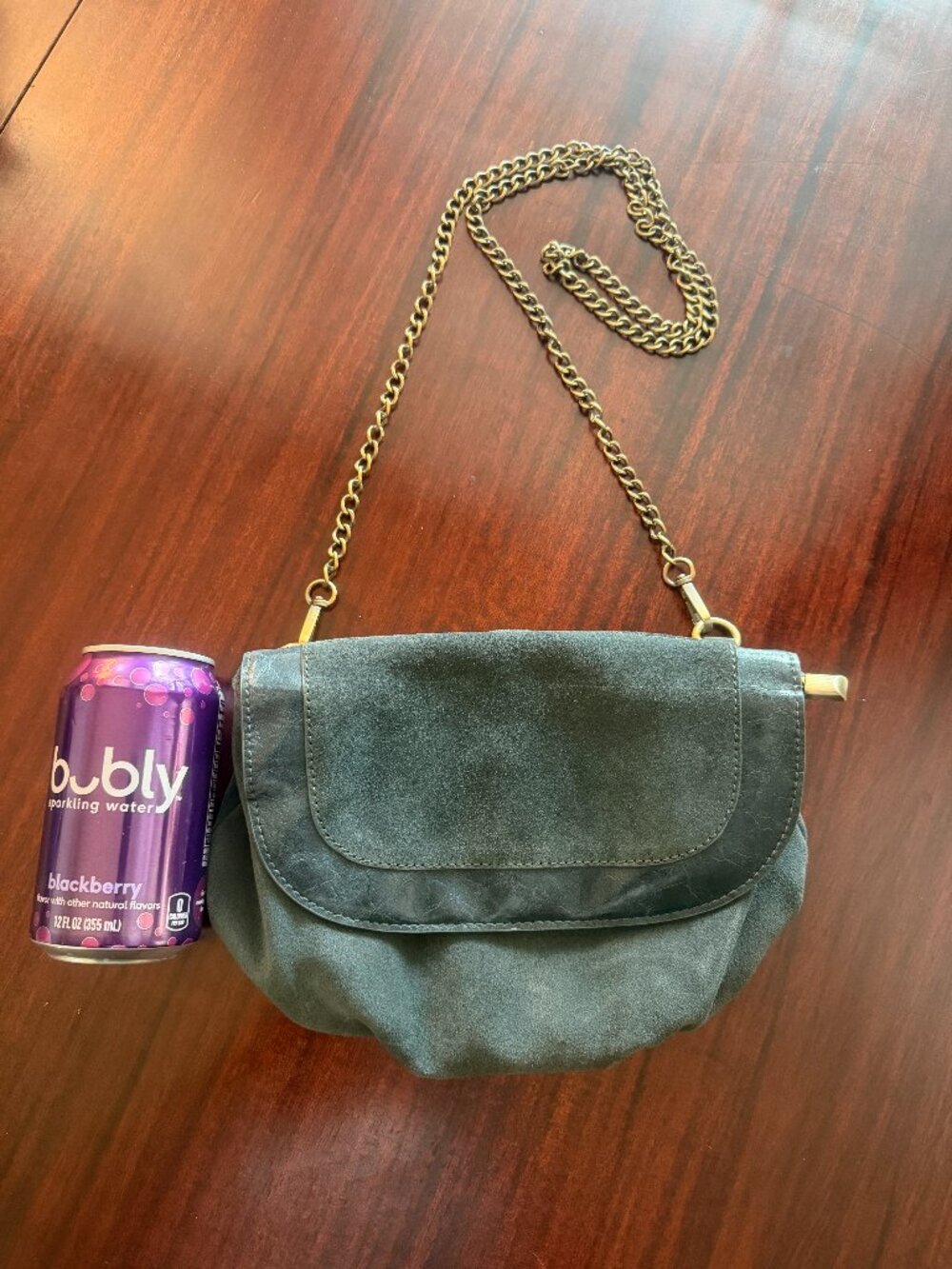 Anthropologie Blue Suede Leather Chain Shoulder Bag Crossbody Purse